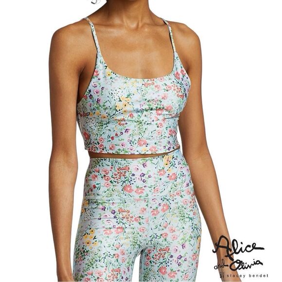 Alice + Olivia **NWT** Penny Scoop Neck Crop Top in Coastal Gardens Powder Blue - Picture 4 of 10